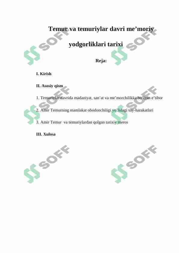 Temur va temuriylar davri me’moriy yodgorliklari tarixi 1