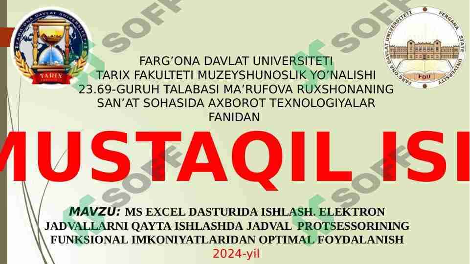 MS EXCEL DASTURI FUNKSIYALARI VA UNDA ISHLASH 1