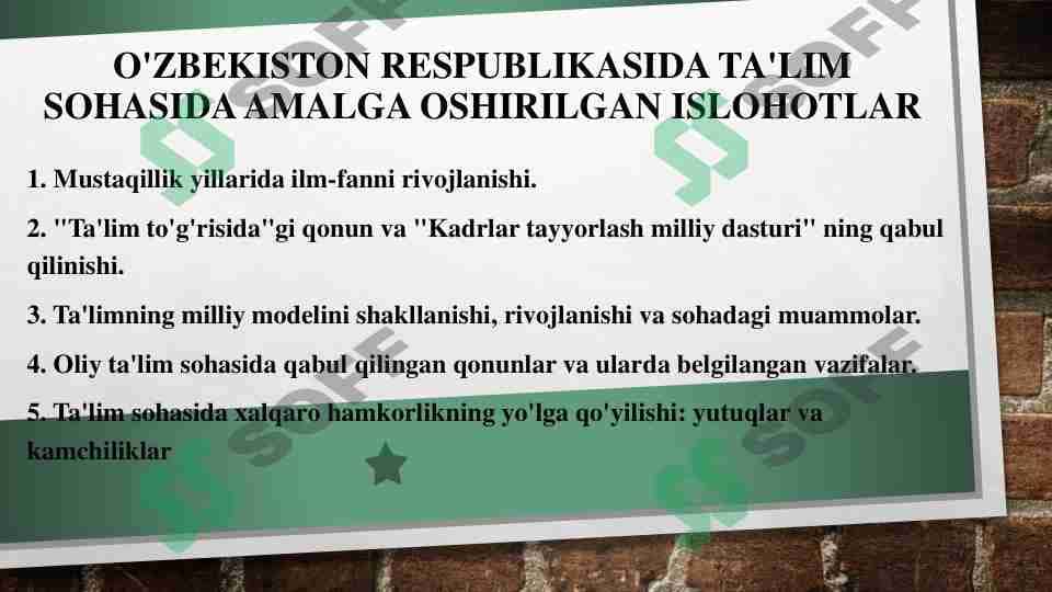 Ta'lim sohasidagi islohotlar 1