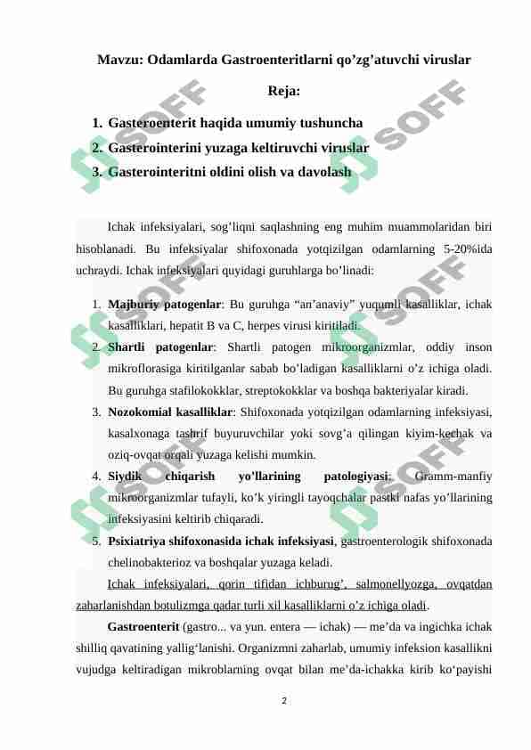 Odamlarda Gastroenteritlarni qo’zg’atuvchi viruslar 1
