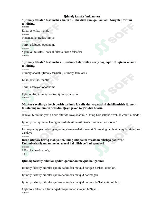 Ijtimoiy falsafadan testlar 1