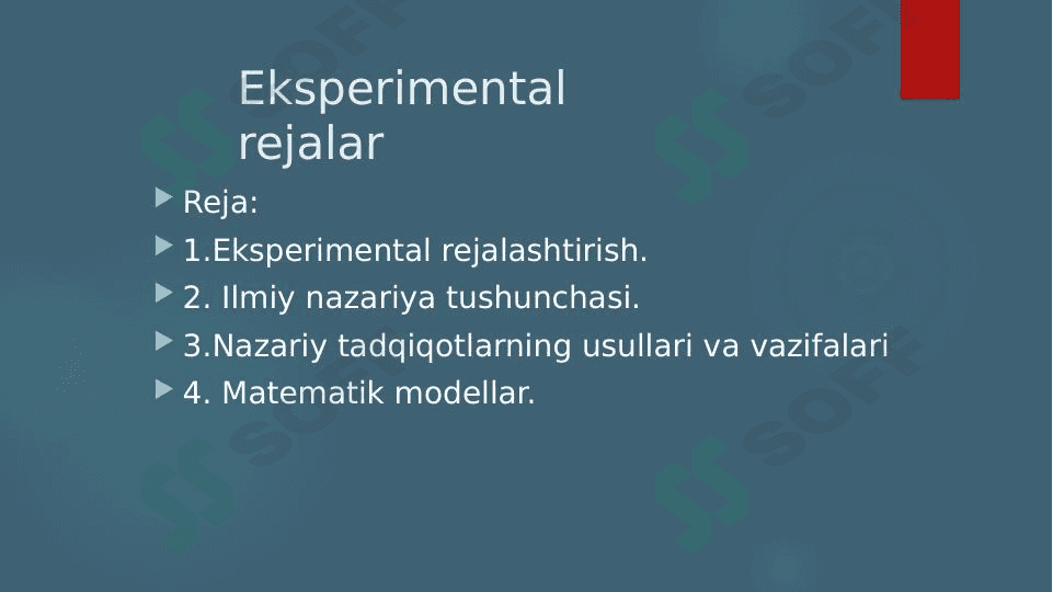 Eksperimental rejalar 1