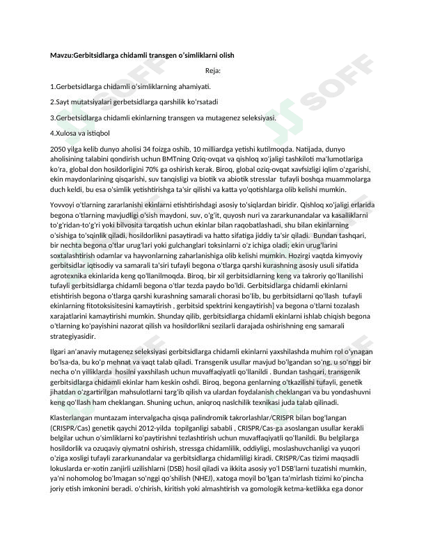 Gerbitsidlarga chidamli transgen o'simlik olish 1