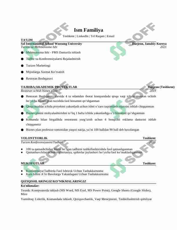 Resume, CV shablon 1