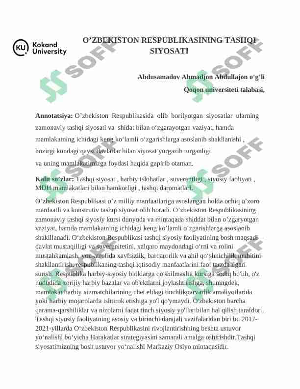 O’ZBEKISTON RESPUBLIKASINING TASHQI SIYOSATI 1
