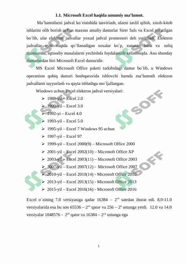Microsoft Excel haqida ma'lumot 1