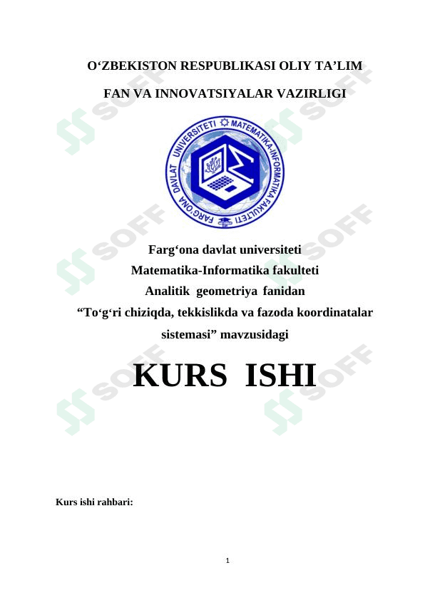 To‘g‘ri chiziqda, tekkislikda va fazoda koordinatalar sistemasi 1