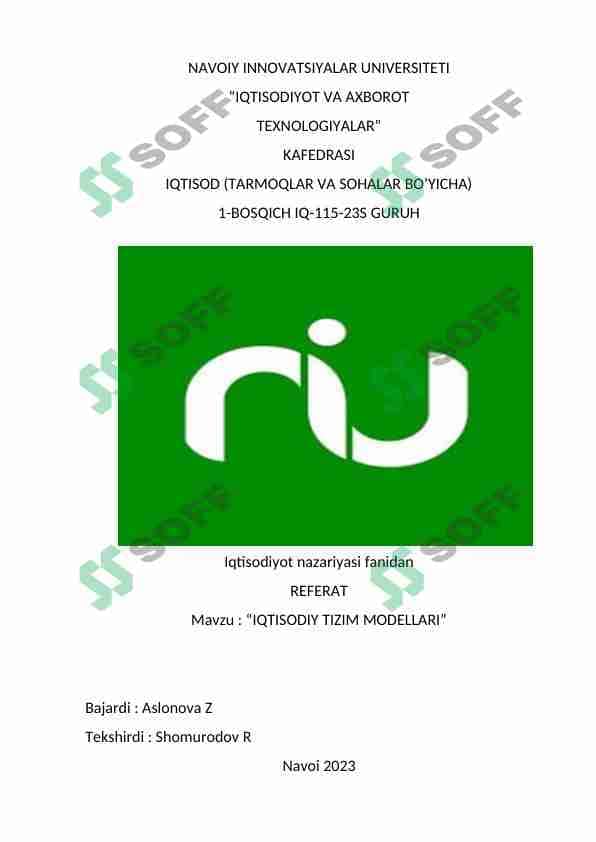 Iqtisodiy tizim modellari 1