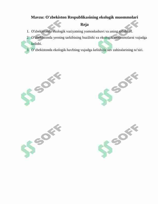 O'zbekiston Respublikasining ekologik muommolari 1
