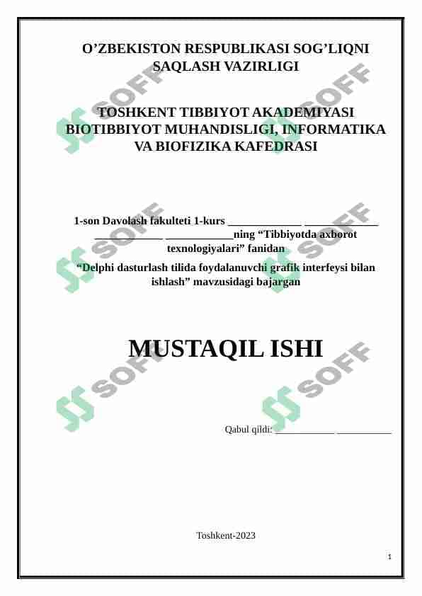 Delphi dasturlash tilida foydalanuvchi grafik interfeysi bilan ishlash 1