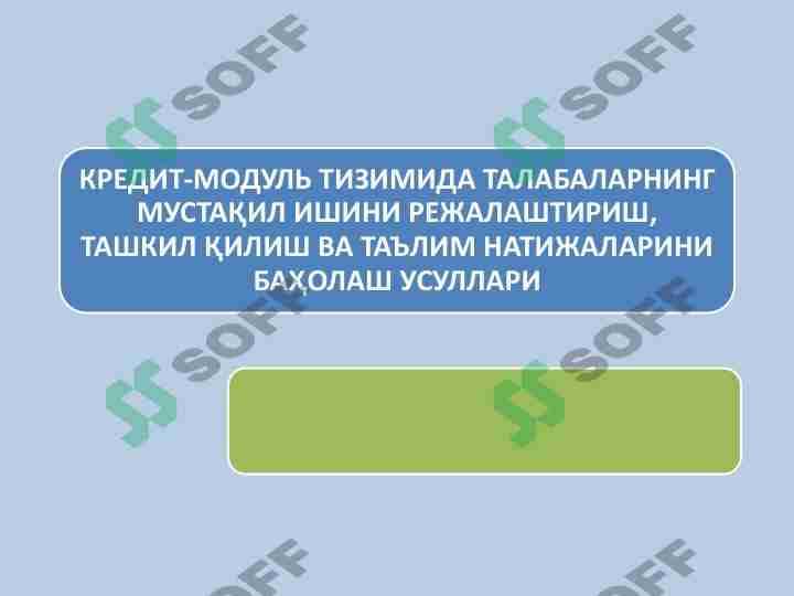 KRЕDIT MODUL TIZIMIDA TALABALARNING MUSTAQIL ISHINI RЕJALASHTIRISH TASHKIL QILISH VA TA’LIM NATIJALARINI BAHOLASH USULLARI 1
