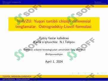 Yuqori tartibli chiziqli differensial tenglamalar. Ostrogradskiy-Liuvill formulasi 1
