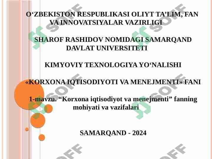 Korxona iqtisodiyot va menejmenti fanning mohiyati va vazifalari 1