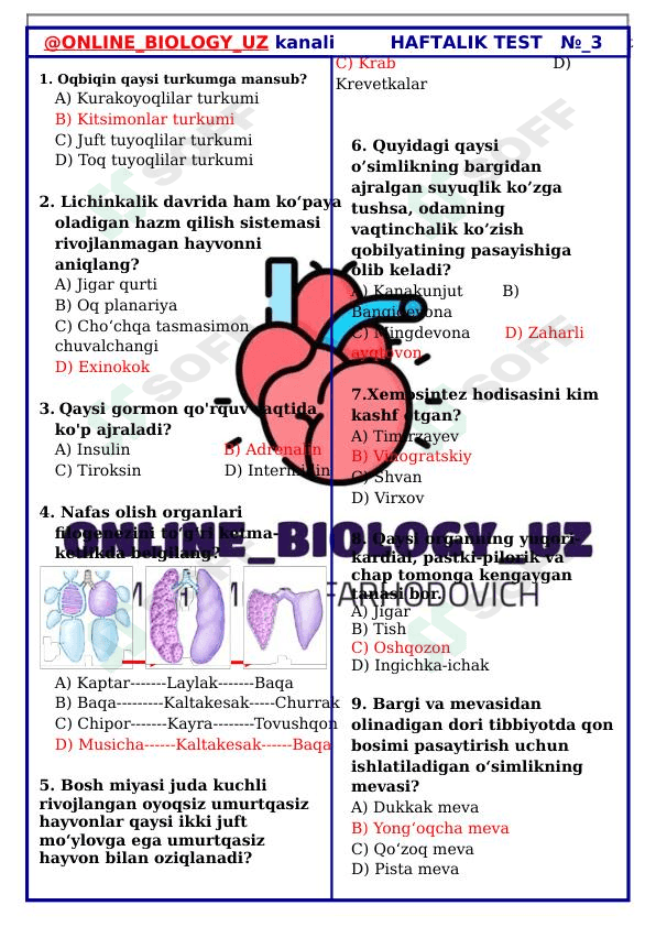 BIOLOGIYA FANIDAN DTM TESTLARI-30 TALIK 1