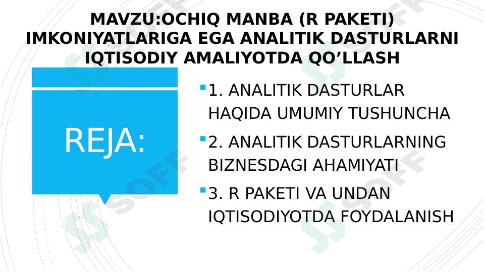 ochiq manba imkoniyatlarga ega analitik dasturlarni iqtisodiyotda qo'llash 1