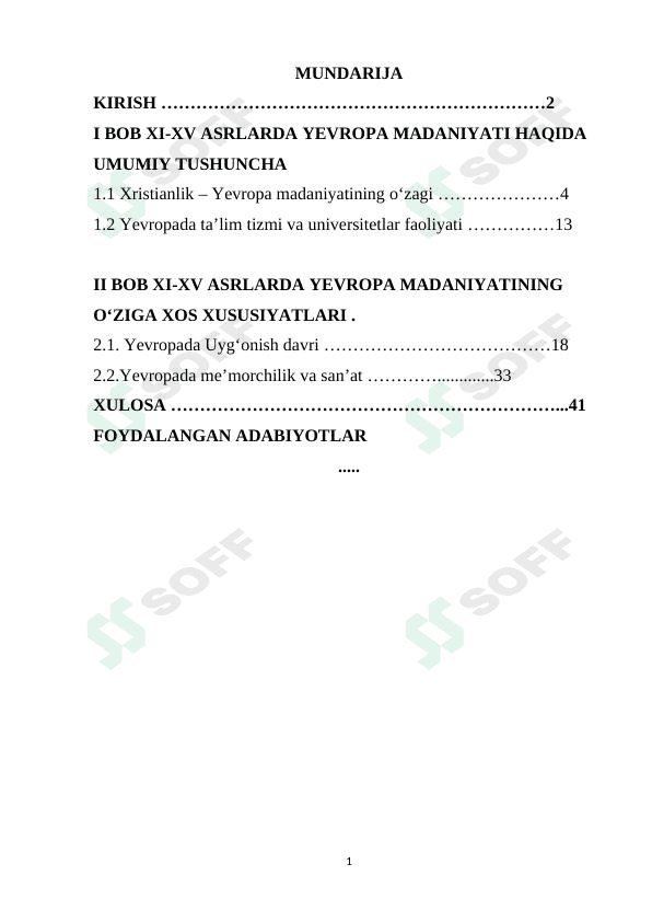 XI-XV ASRLARDA YEVROPA MADANIYATI 1