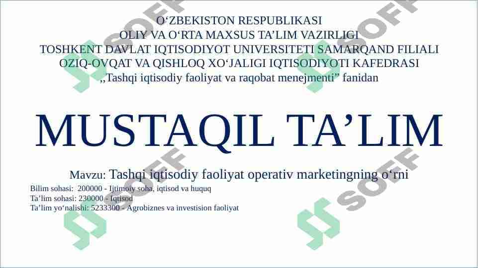 Tashqi iqtisodiy faoliyat operativ marketingning oʻrni 1