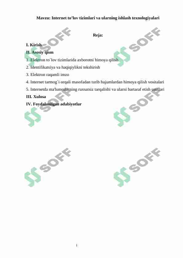 Intеrnеt to'lоv tizimlаri vа ulаrning ishlаsh tехnоlоgiyalаri 1