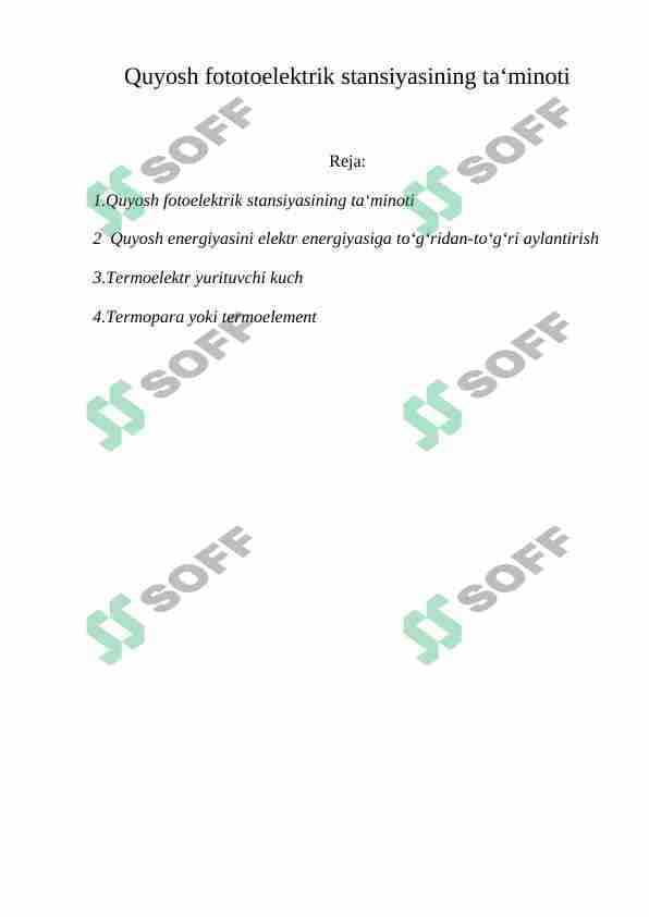 Quyosh fototoelektrik stansiyasining ta'minoti 1