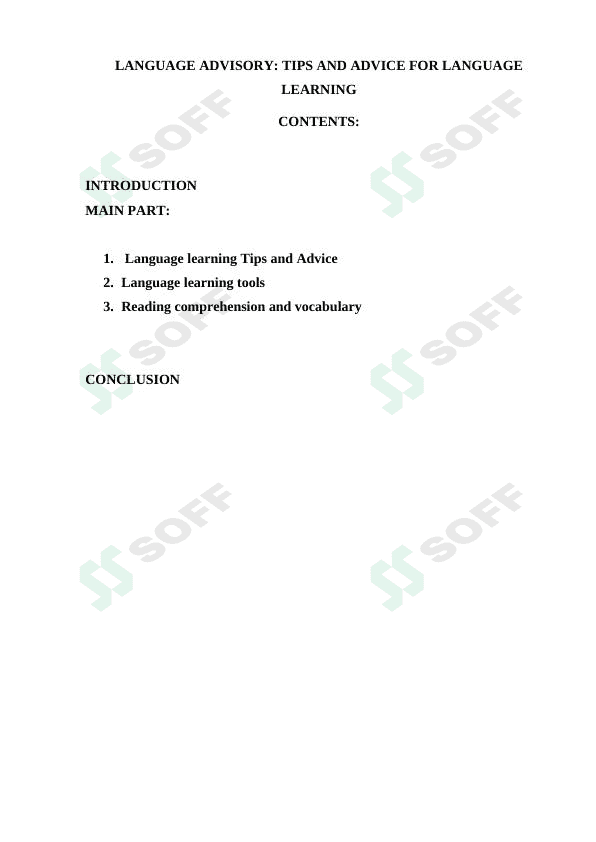 LANGUAGE ADVISORY TIPS AND ADVICE FOR LANGUAGE LEARNING