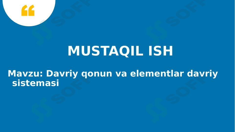 Davriy qonun va elementlar davriy sistemasi 1