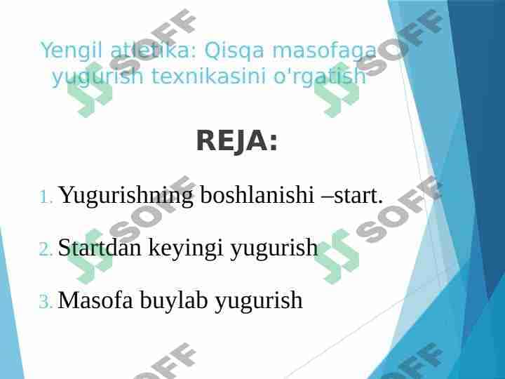 Yengil atletika: Qisqa masofaga yugurish texnikasini o'rgatish 1