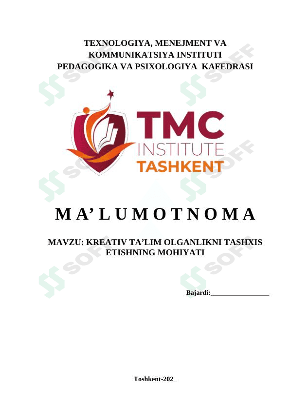 KREATIV TA’LIM OLGANLIKNI TASHXIS ETISHNING MOHIYATI 1
