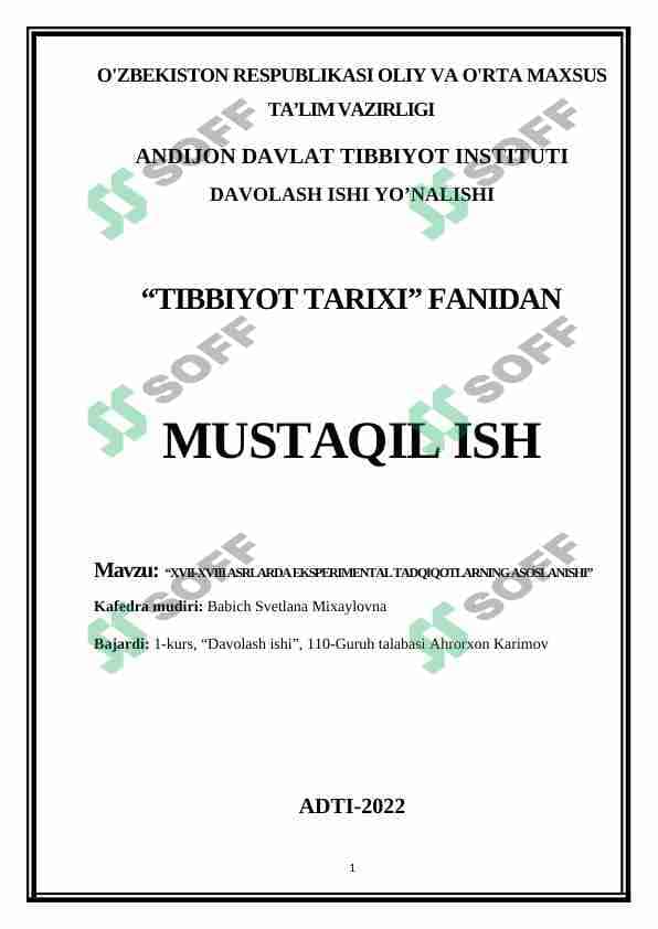 XVII-XVIII ASRLARDA EKSPERIMENTAL TADQIQOTLARNING ASOSLANISHI 1
