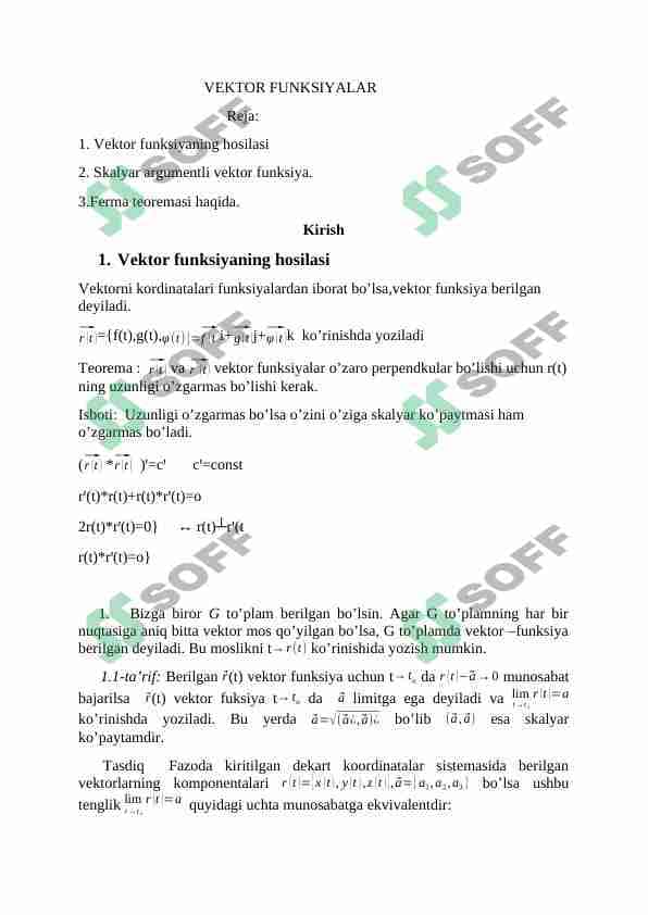 VEKTOR Funksiyalar 1