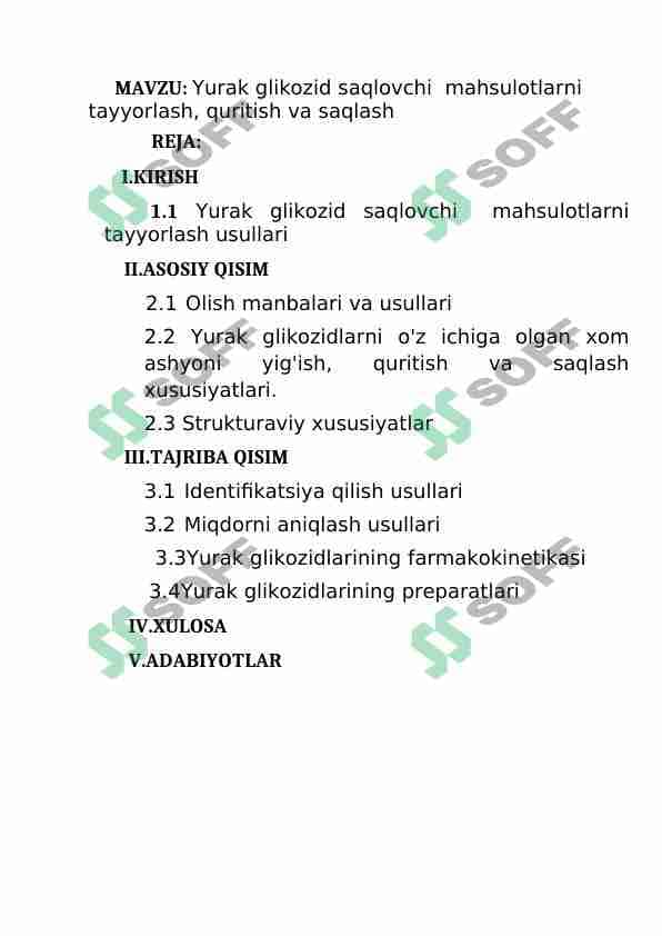 Yurak glikozid saqlovchi  mahsulotlarni tayyorlash, quritish va saqlash 1