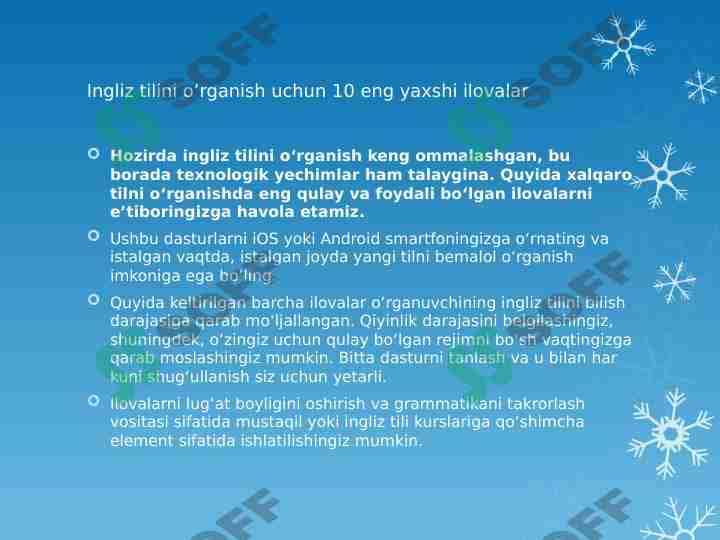 Ingliz tilini o'rganish uchun top 10 eng yaxshi ilovalar 1