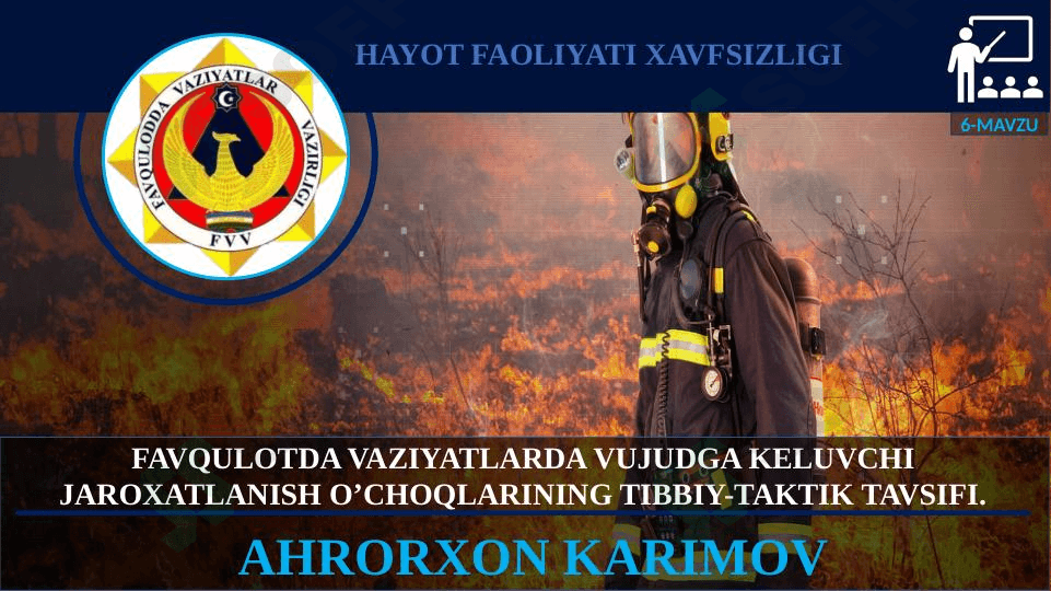 FAVQULOTDA VAZIYATLARDA VUJUDGA KELUVCHI JAROXARINING TIBBIY-TAKTIK TAVSIFI.TLANISH O’CHOQLA 1