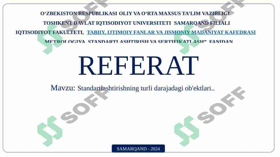Standartlashtirishning turli darajadagi ob'ektlari 1