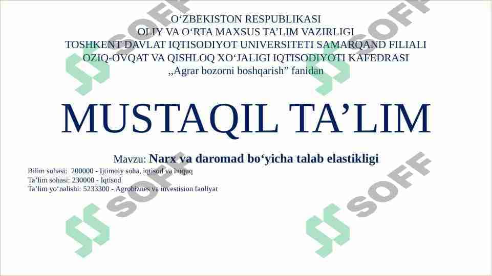 Narx va daromad bo'yicha talab elastikligi 1