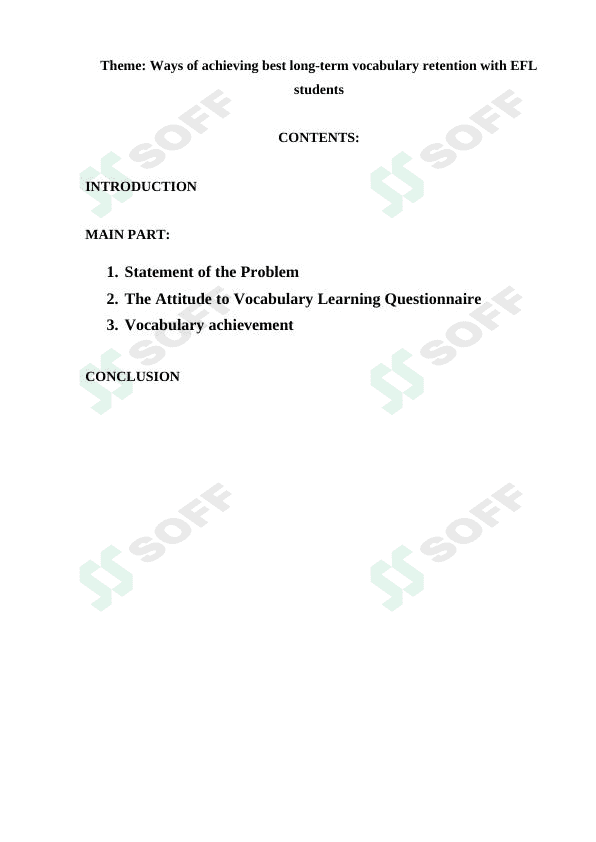 Ways of achieving best long-term vocabulary retention with EFL students 1