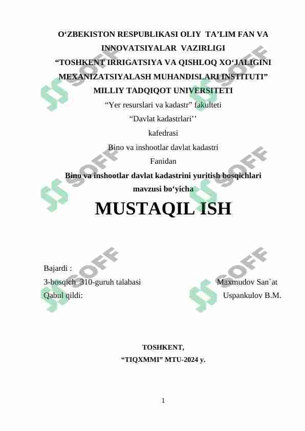 Bino va inshootlar davlat kadastrini yuritish bosqichlari  mavzusi 1