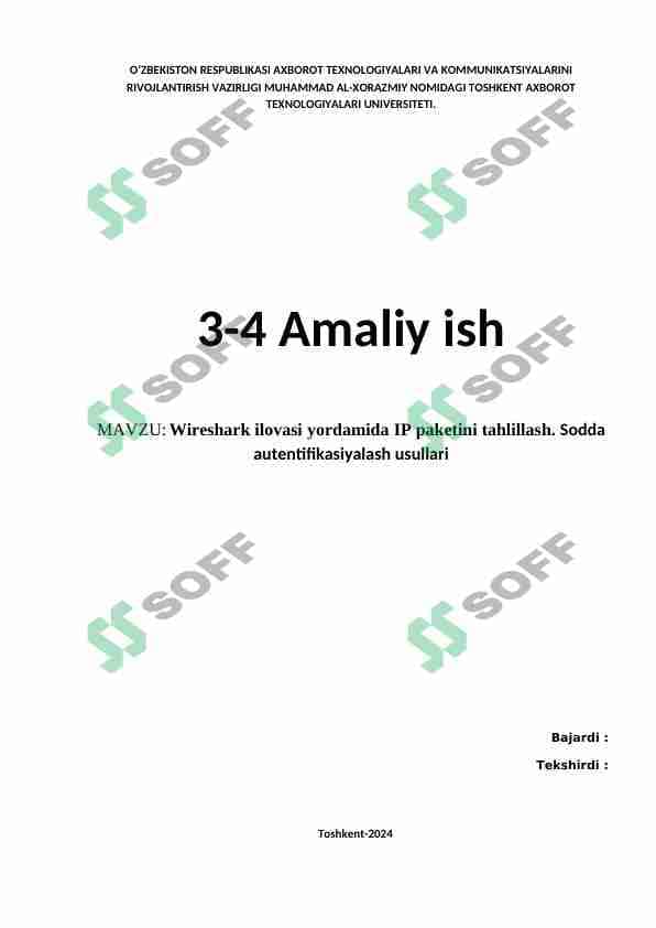 Wireshark ilovasi yordamida IP paketini tahlillash. Sodda autentifikasiyalash usullari 1