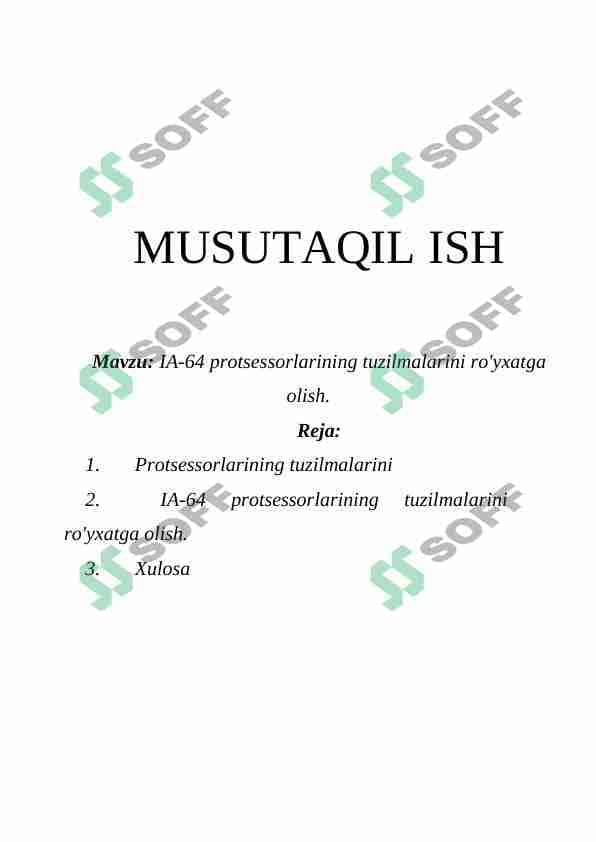 IA-64 protsessorlarining tuzilmalarini ro'yxatga olish. 1