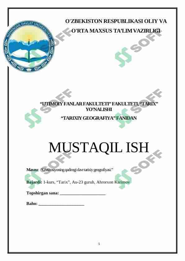 Oʻrta osiyoning qadimgi davr tarixiy geografiyasi 1