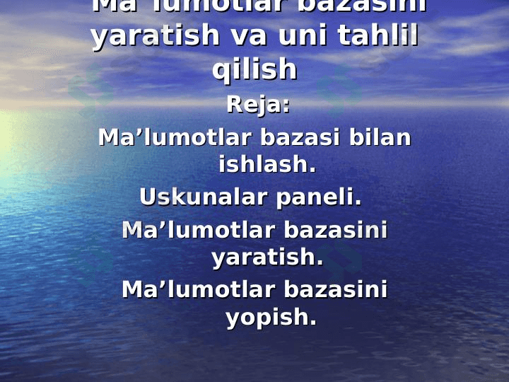 Ma`lumotlar bazasini yaratish va uni tahlil qilish 1