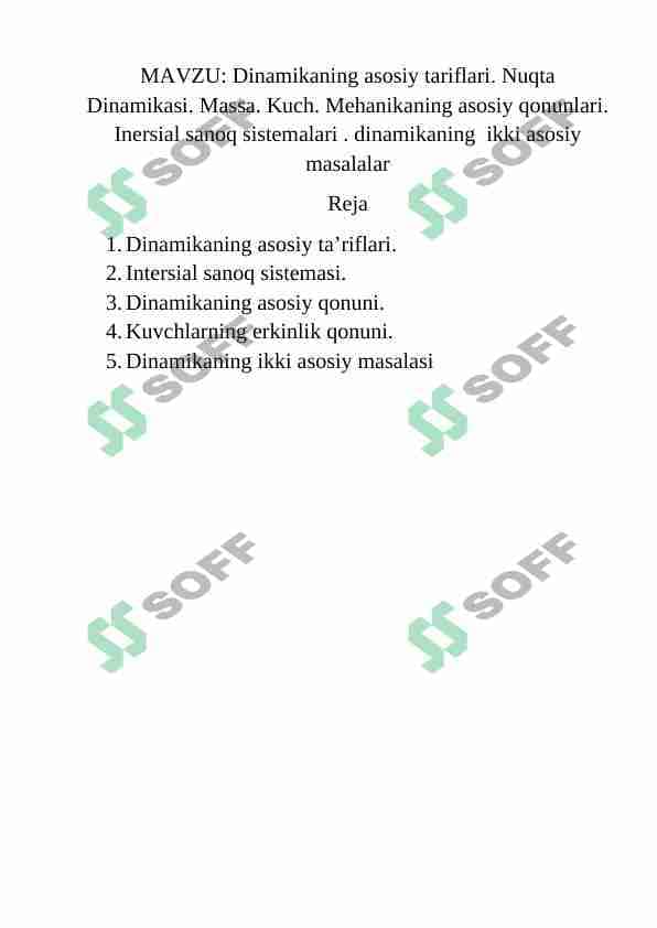 Dinamikaning asosiy tariflari 1