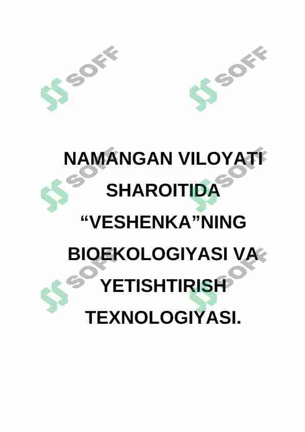 VESHENKANING BIOEKOLOGIYASI 1