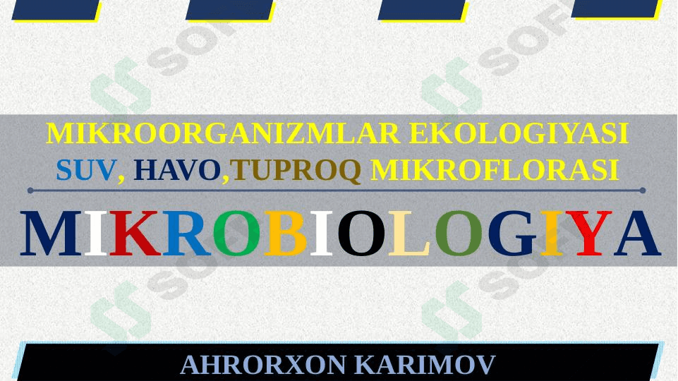 MIKROORGANIZMLAR EKOLOGIYASISUV, HAVO,TUPROQ MIKROFLORASI 1