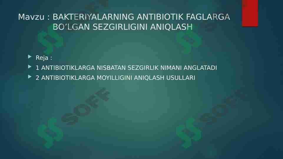 BAKTERIYALARNING ANTIBIOTIK FAGLARGA BO’LGAN SEZGIRLIGINI ANIQLASH 1