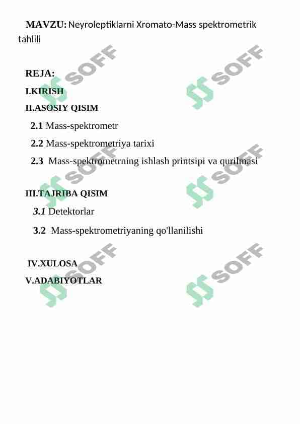 Neyroleptiklarni Xromato-Mass spektrometrik tahlili 1