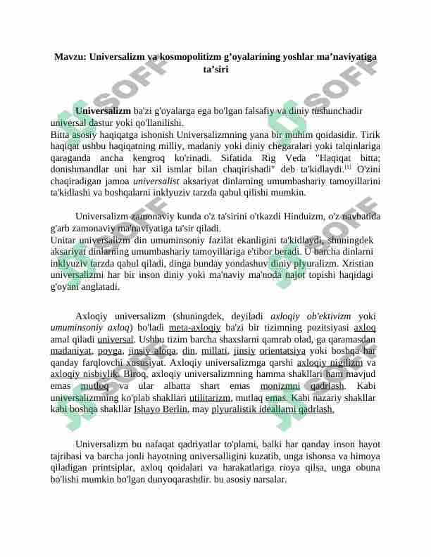 Universalizm va kosmopolitizm g’oyalarining yoshlar ma’naviyatiga ta’siri 1