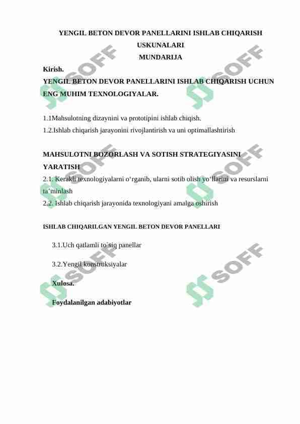 YENGIL BETON DEVOR PANELLARINI ISHLAB CHIQARISH USKUNALARI 1