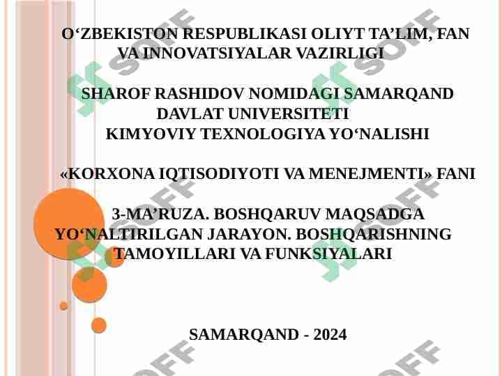 BOSHQARUV MAQSADGA YO‘NALTIRILGAN JARAYON. BOSHQARISHNING TAMOYILLARI VA FUNKSIYALARI 1