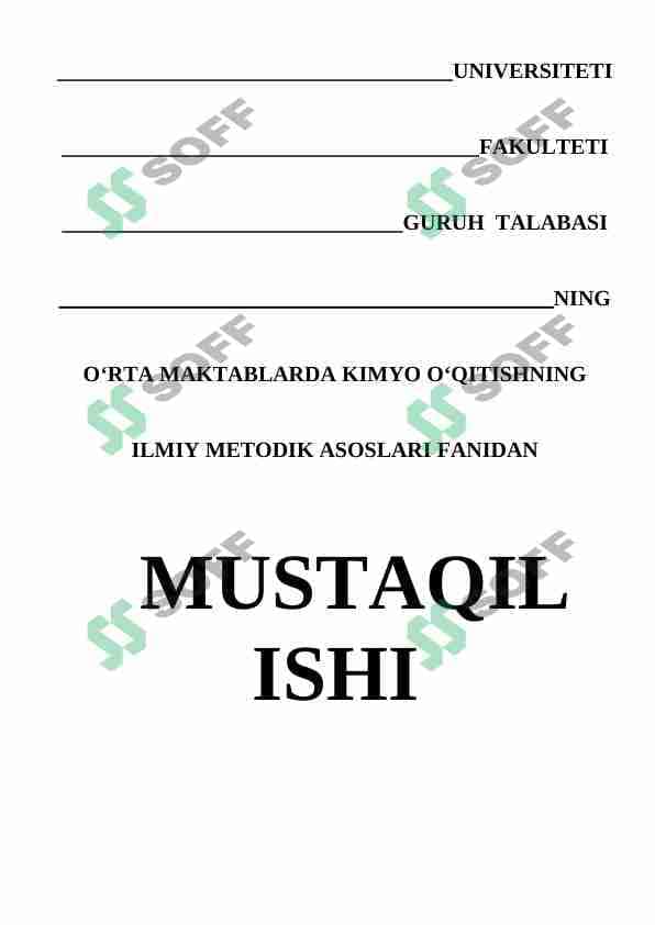 KIMYO FANI O'QITISH METODIKASI 1