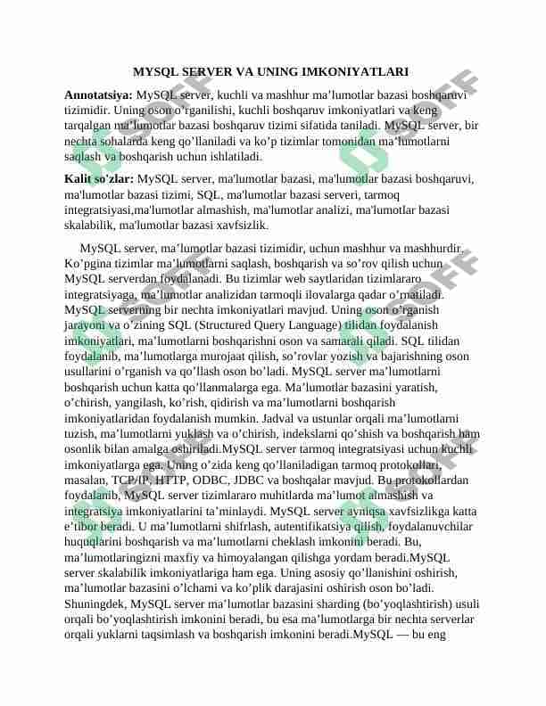 MYSQL SERVER VA UNING IMKONIYATLARI 1